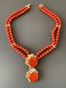 Vintage中古 喜庆新娘配饰本命年中国红色琉璃珠多层夸张短款项链