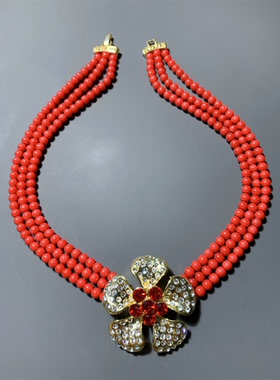 Vintage中古中国红色琉璃珍珠多