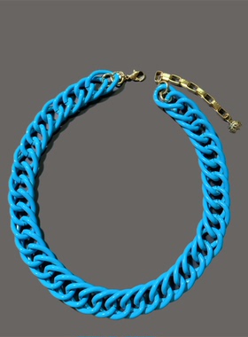 Vintage HOPE AVE打标 微瑕 潮酷欧美范蓝色麻花链夸张短款项链