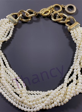 多层玻璃珍珠拧花短款项链AK打标