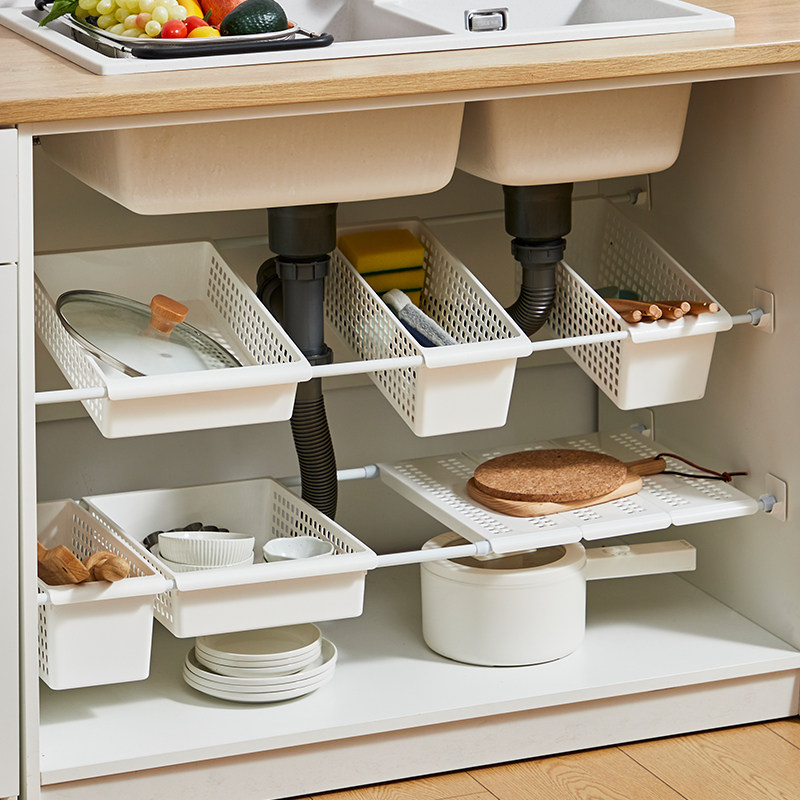 厨房橱柜可伸缩收纳架免打孔分层隔板下水槽碗筷置物架神器收纳篮,收纳整理,整理架/置物架/收纳架,淘宝优惠券,粉丝福利购,淘宝优惠卷