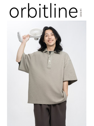 orbitline 华夫格五分袖冰河灰短袖Polo衫运动中性宽松休闲范李猿
