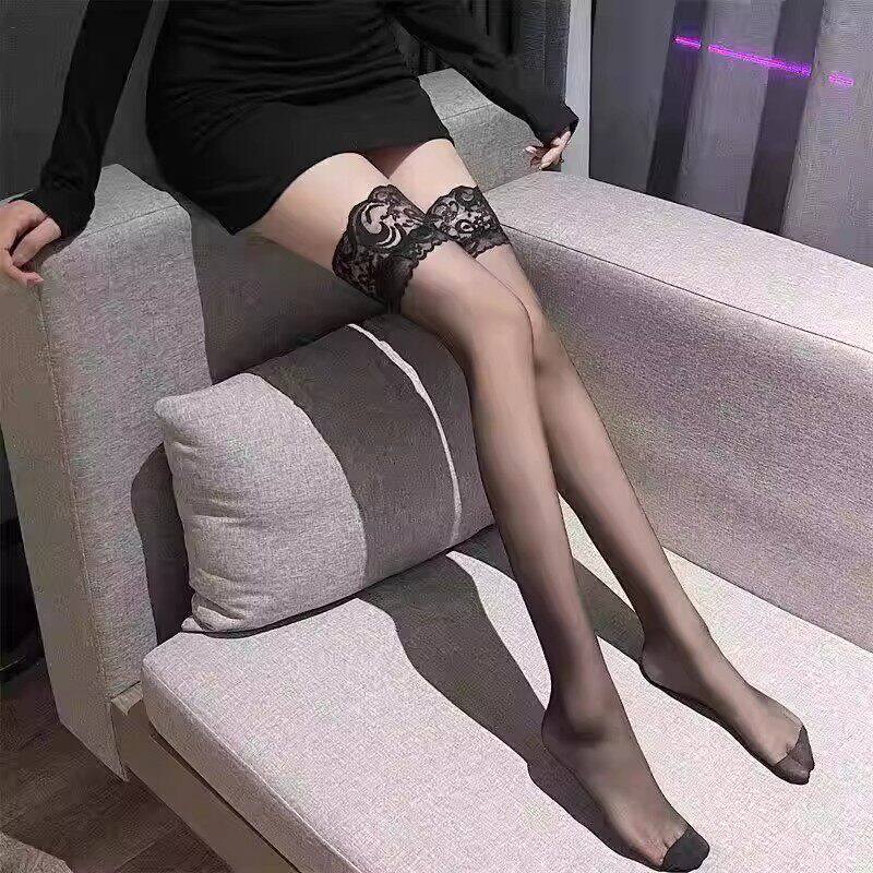 黑色蕾丝花边防滑高筒半截过膝丝袜女性感黑丝长筒大腿袜半筒白丝