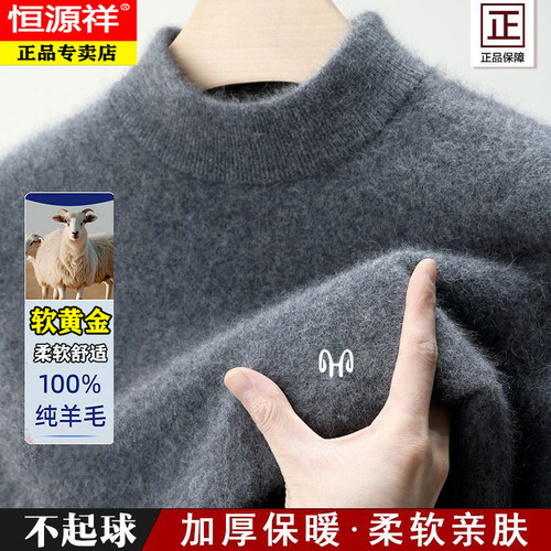 恒源祥100%纯羊毛衫半高领毛衣男