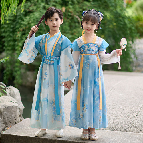 儿童汉服诗歌朗诵女童六一公主男童古装国学服古风小孩唐装演出服