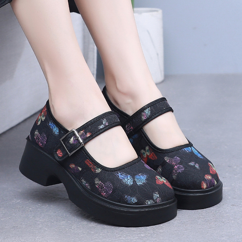 老北京布鞋圆头单鞋粗跟玛丽珍鞋