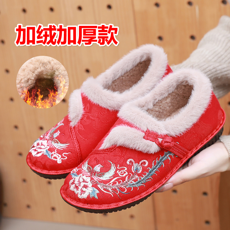 老北京布鞋加绒保暖民族风绣花鞋