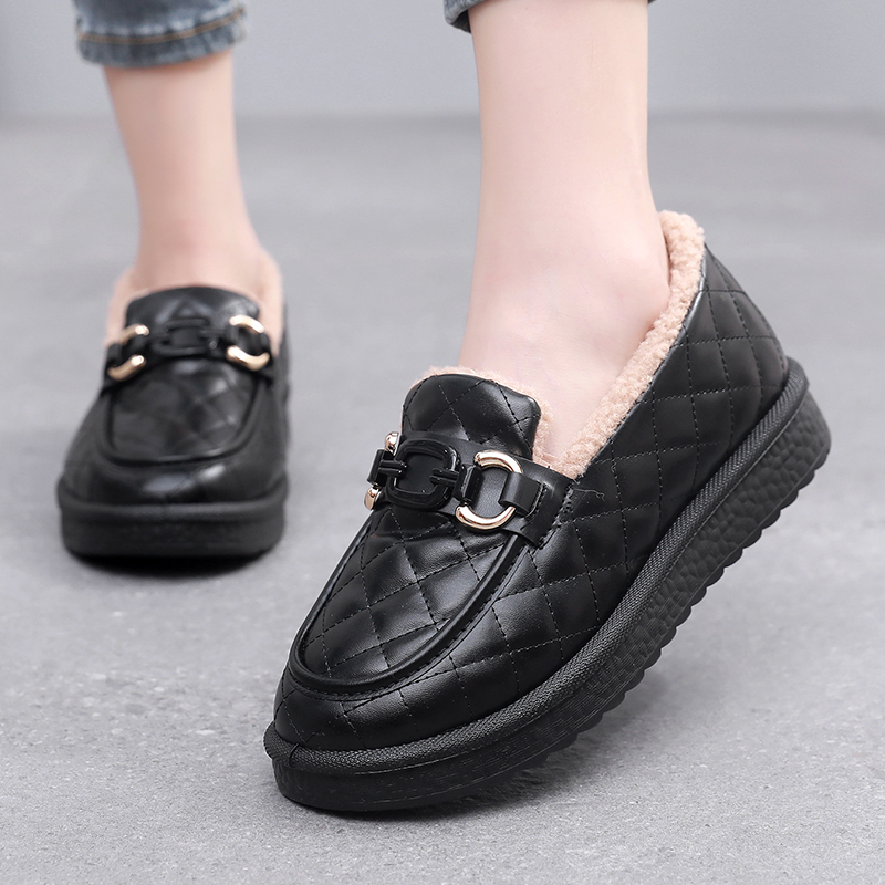 厚底乐福鞋加绒加厚豆豆鞋一脚蹬