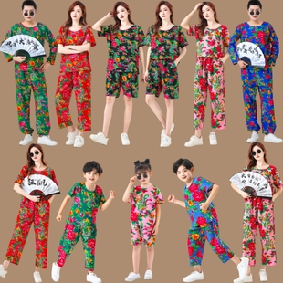 东北大花布衣服男女伴娘晨袍闺蜜生日派对姐妹装 聚会年会演出套装