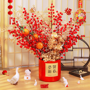 新年装饰发财果摆件春节福桶抱抱桶过年客厅桌面布置用品年宵花