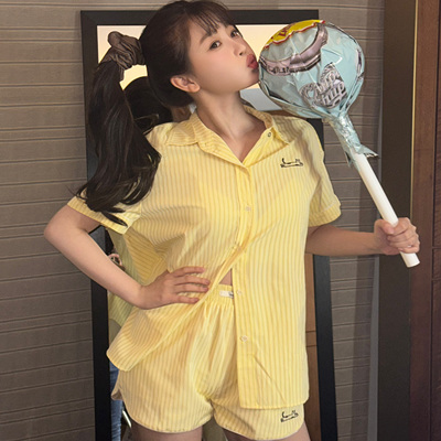 虞书欣明星同款黄色条纹衬衫