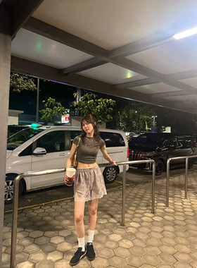 宋妍霏明星同款短裤设计师款条纹蕾丝边少女风高腰显瘦休闲短裤女