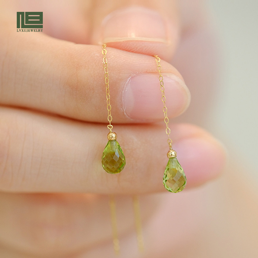 18k金镶嵌天然橄榄石耳线 轻奢彩色宝石耳环耳饰女