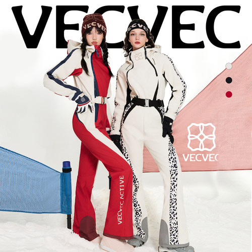 VECVEC高弹修身连体滑雪服女款3L夹棉保暖冬季户外运动防风防水