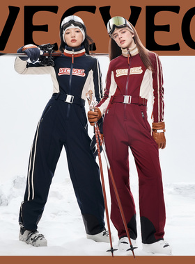 VECVEC美式学院风滑雪服连体服女单双板户外运动防水耐磨夹棉保暖