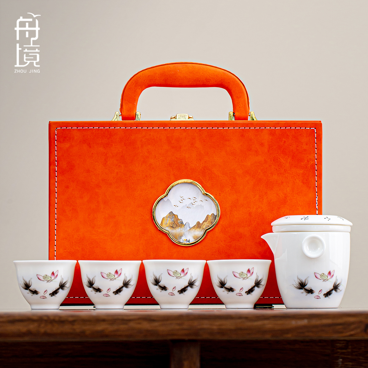 羊脂玉瓷旅行茶具套装家用白瓷手抓壶功夫茶杯车载户外露营便携式