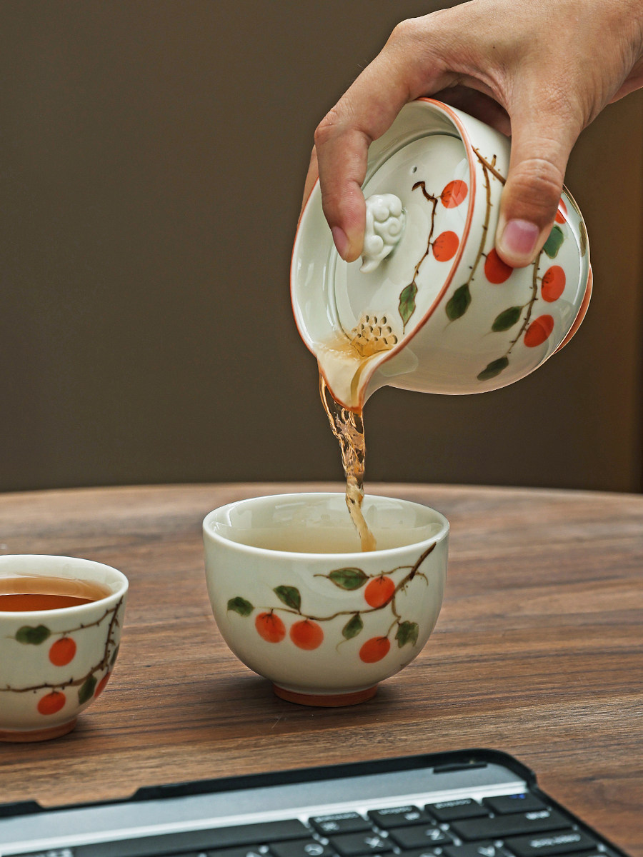 柿柿如意旅行茶具套装一壶二杯便携式快客杯户外露营泡茶壶茶杯子
