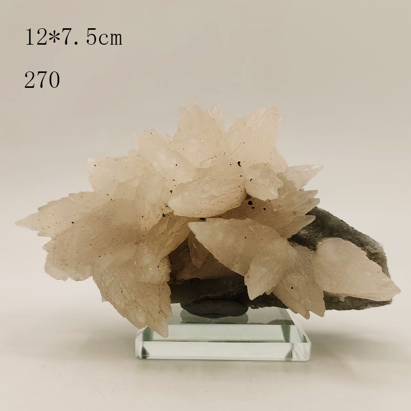 天然羽毛方解石和水晶共生矿物标本科普摆件观赏