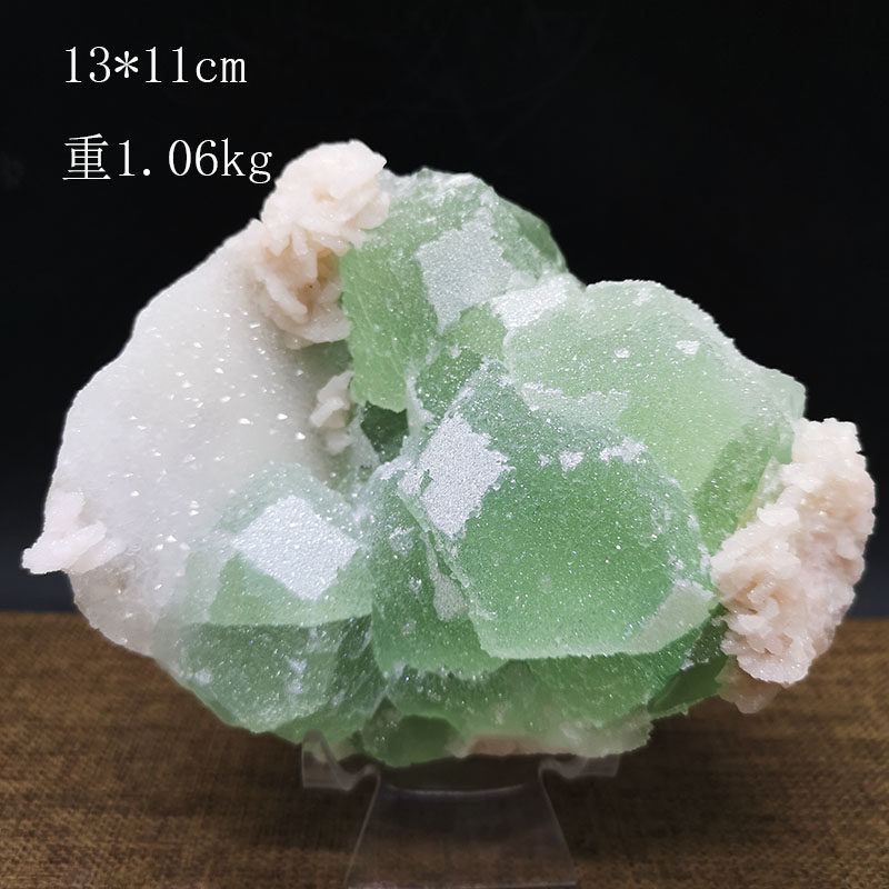 天然绿萤石共生白云石水晶原石摆件奇石观赏矿物晶体标本礼物原石