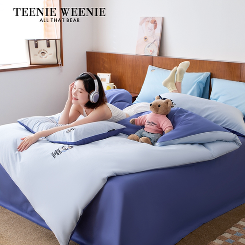 TeenieWeenie小熊刺绣全棉床上用品四件套纯棉床单床笠宿舍三件套