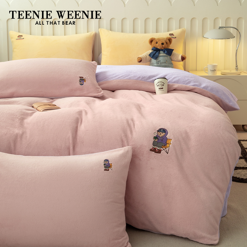 TeenieWeenie小熊冬季加厚牛奶绒四件套双面珊瑚法兰绒被套床单