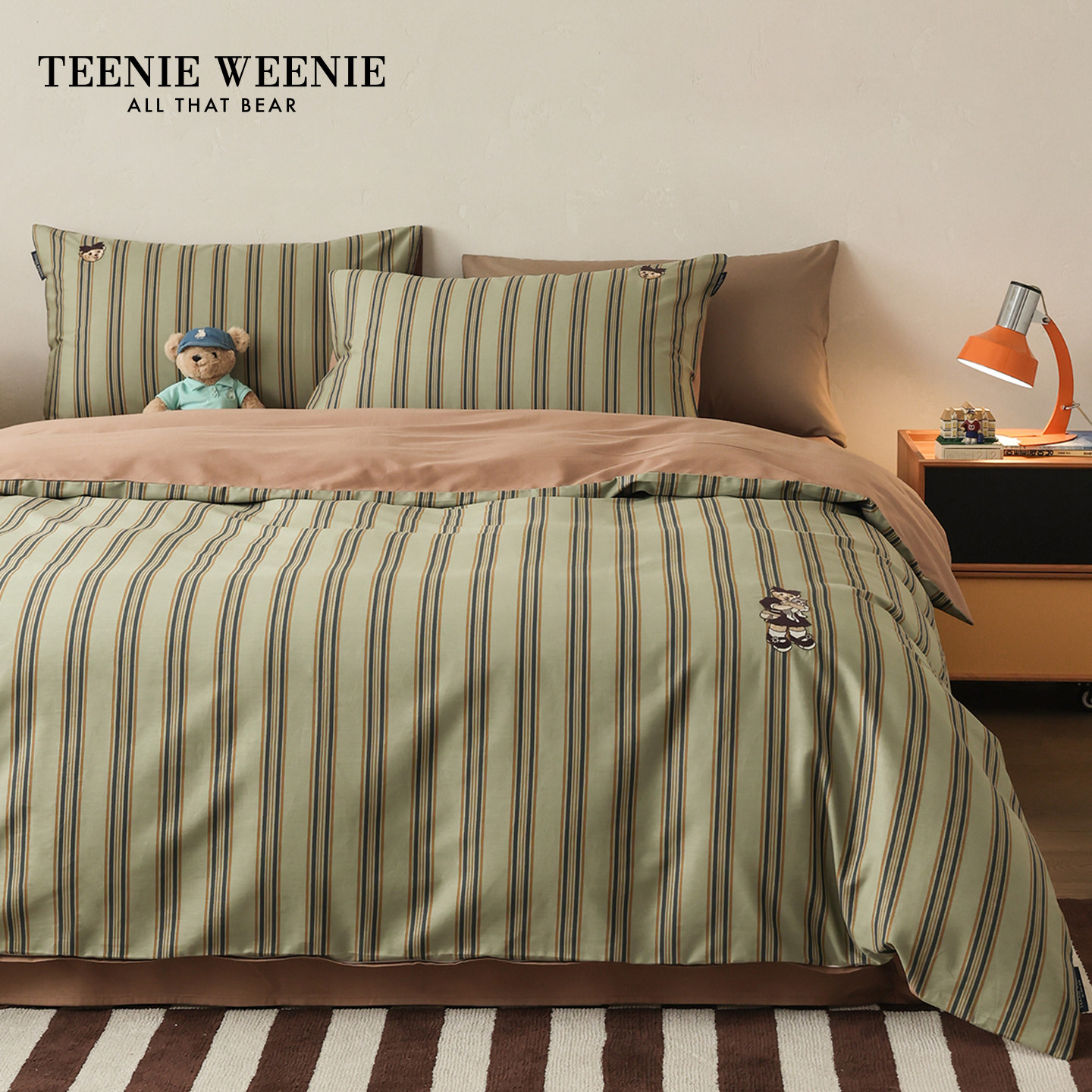 TeenieWeenie小熊字母时代系列纯棉床上四件套条纹全棉被套床单罩