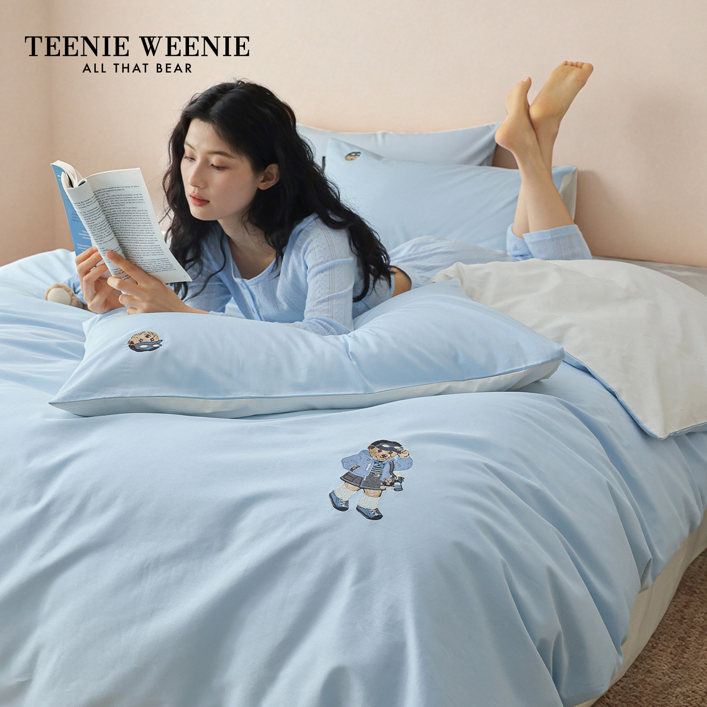 TeenieWeenie蓝色纯棉床上四件套全棉儿童套件2026新款床单床笠款