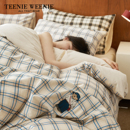 TeenieWeenie小熊刺繡A類純棉床上四件套格子被套全棉床單三件套