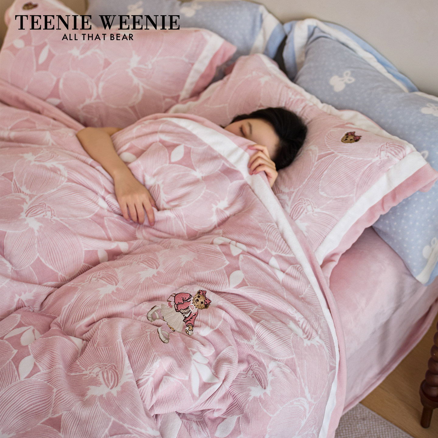 TeenieWeenie粉色加厚牛奶绒四件套双面珊瑚法兰绒被套罩2025新款,床上用品,床品套件/四件套/多件套,淘宝优惠券,粉丝福利购,淘宝优惠卷