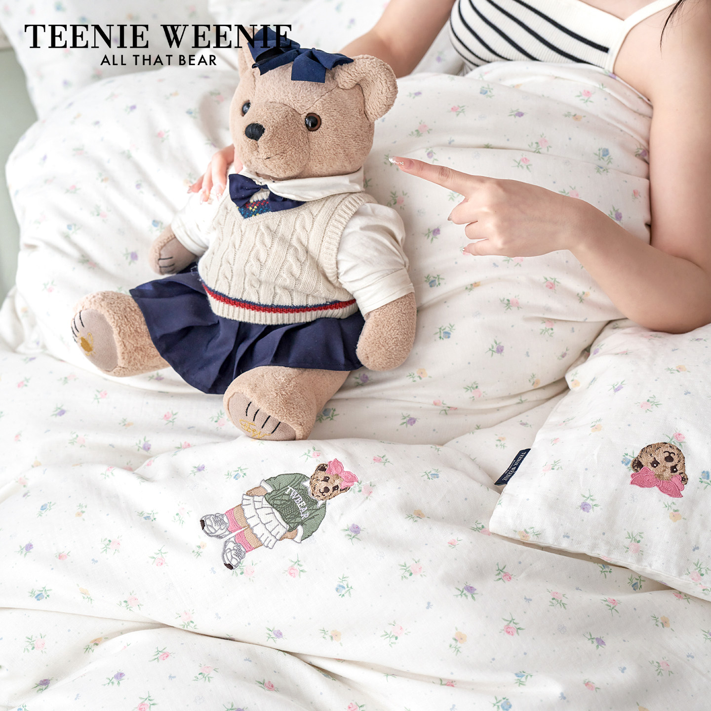 TeenieWeenie全棉双层纱床上四件套小清新马卡龙碎花春夏纯棉套件