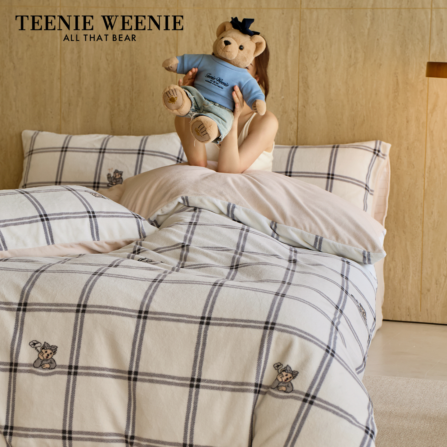 TW小熊印花牛奶绒套件