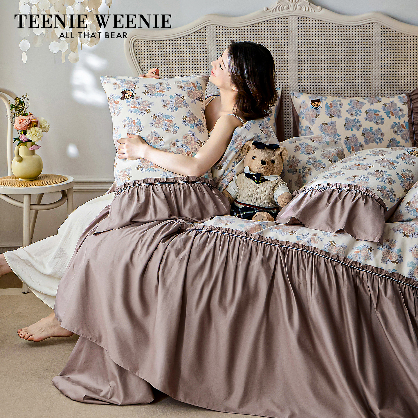 TeenieWeenie公主风花边床上四件套纯棉全棉碎花被套1.8m床笠款