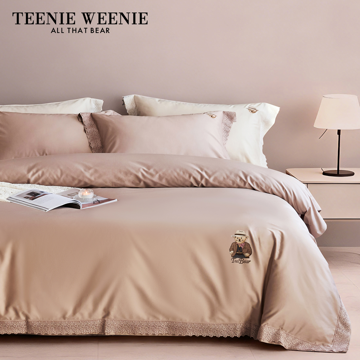 TeenieWeenie小熊豪华风新疆长绒棉床上四件套全棉纯棉贡缎被套罩