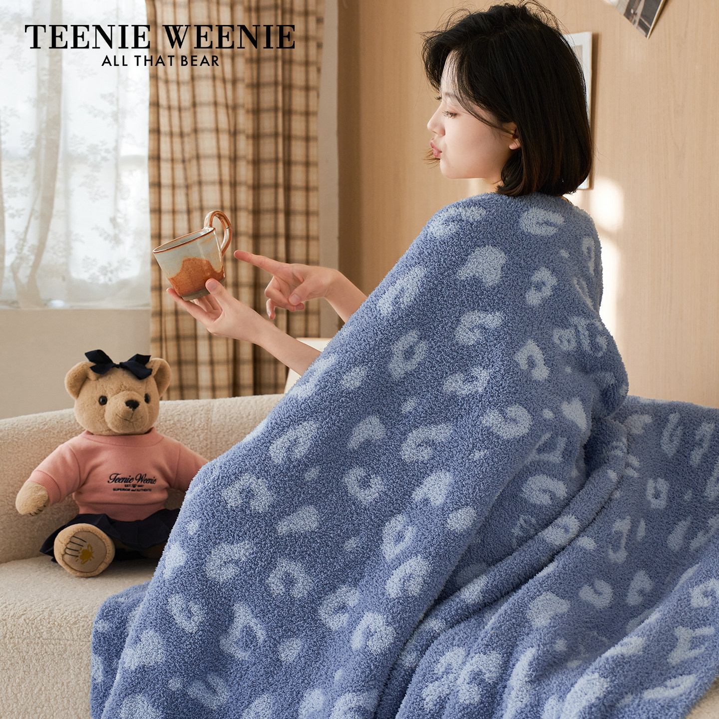 TeenieWeenie小熊半边绒毛毯卧室蓝色午睡盖毯保暖追剧披肩小毯子,床上用品,休闲毯/毛毯/绒毯,淘宝优惠券,粉丝福利购,淘宝优惠卷
