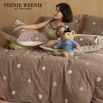 小熊冬季牛奶绒四件套加厚