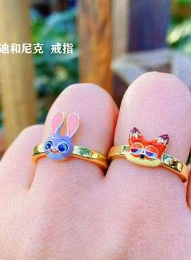 迪士尼疯狂动物城立体头像戒指兔子朱迪狐狸尼克情侣对戒卡通礼物
