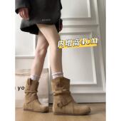 三福爆款 复古勃肯短靴子女2025秋新款 西部牛仔靴显瘦推推靴马丁靴