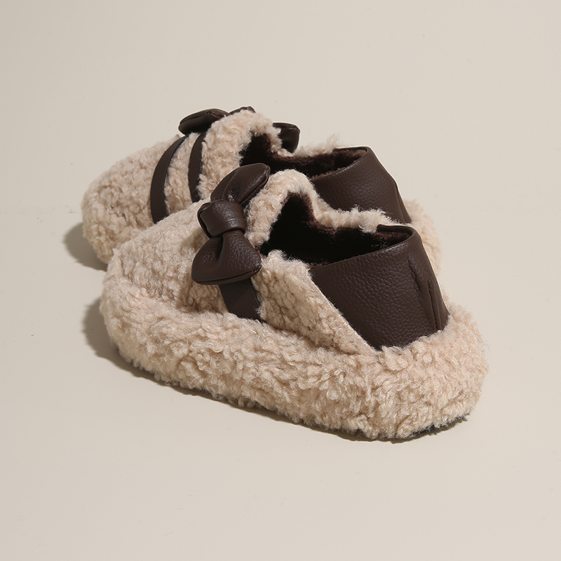 拉夏贝尔毛毛鞋女加绒保暖包头拖