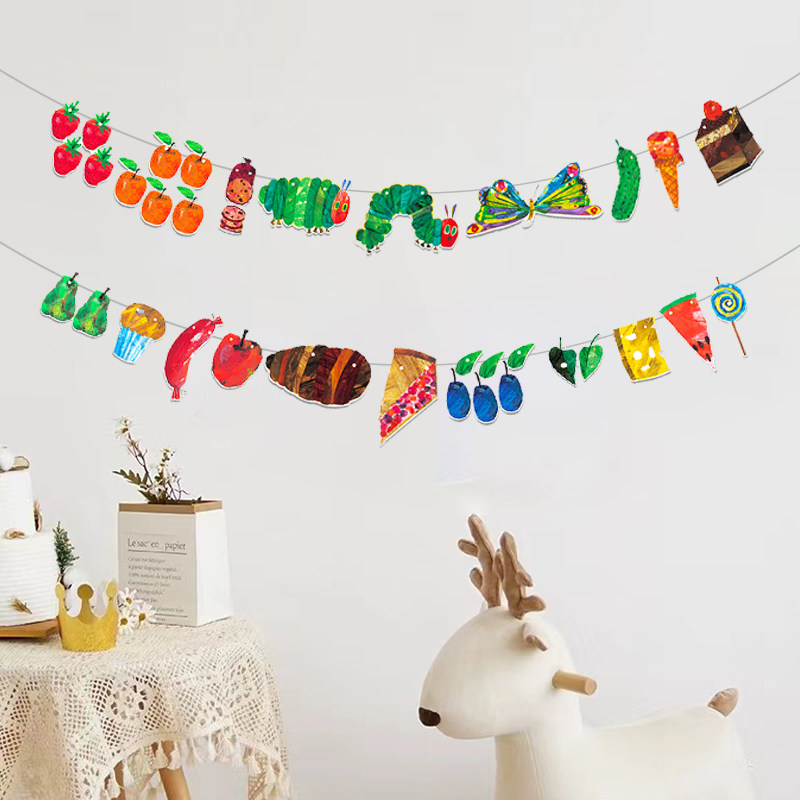 好饿的毛毛虫英语绘本小彩旗教室装饰布置串旗拉旗幼儿园环创教具