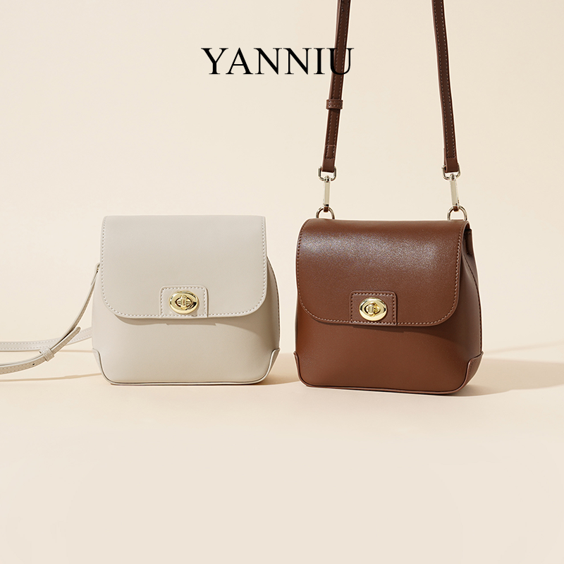 岩牛真皮精致小方包复古单肩斜挎2025新款包包时尚简约轻奢高级感