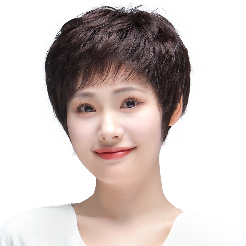 假发真发全头套女全真人发丝品牌中老年女妈妈2024新款自然短发套