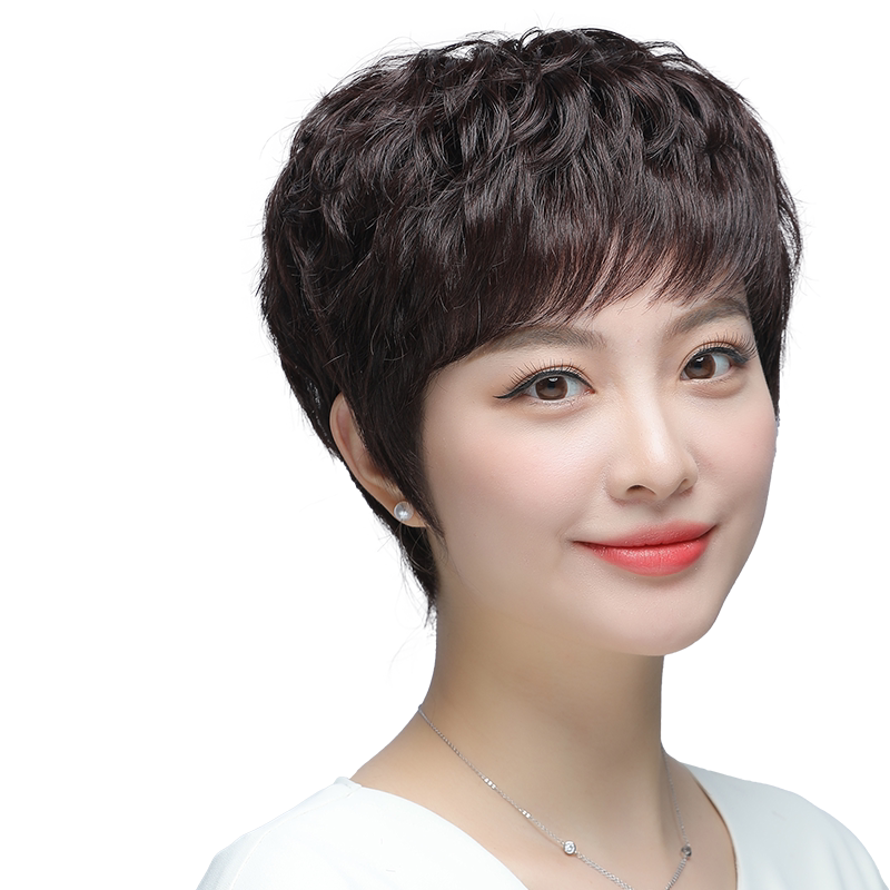 假发中老年女妈妈款全真人发丝全头套女士老年人假发套自然短卷发