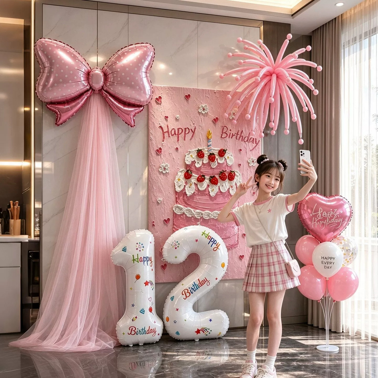 女孩12岁10周岁女儿生日快乐仪式感气球背景布氛围场布置景装饰品