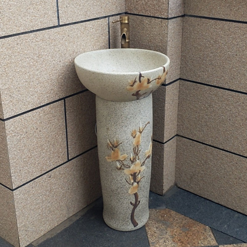 一体立柱式洗脸盆陶瓷洗手盆复古立柱盆落地式家用立式柱盆室户外