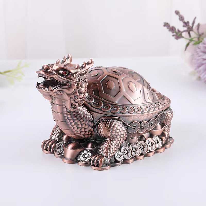 新款直销龙龟金蟾聚宝盆烟灰缸金属工艺摆件办公室送礼龙体龟寿安