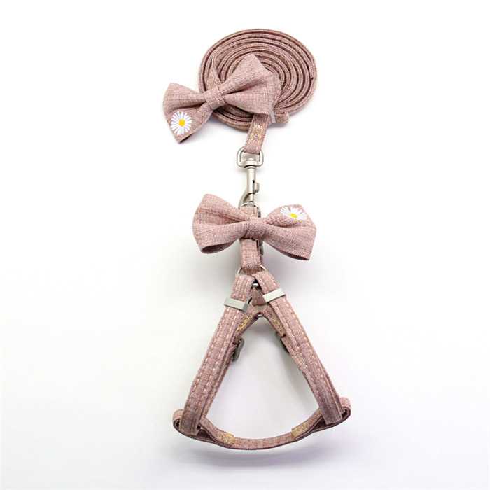 新款直销宠物牵引绳中小型犬狗狗牵引绳素色刺绣蝴蝶结遛狗绳狗链