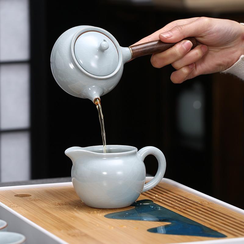 新款直销汝窑整套功夫茶具套装家用小套简约陶瓷开片办公室喝茶杯