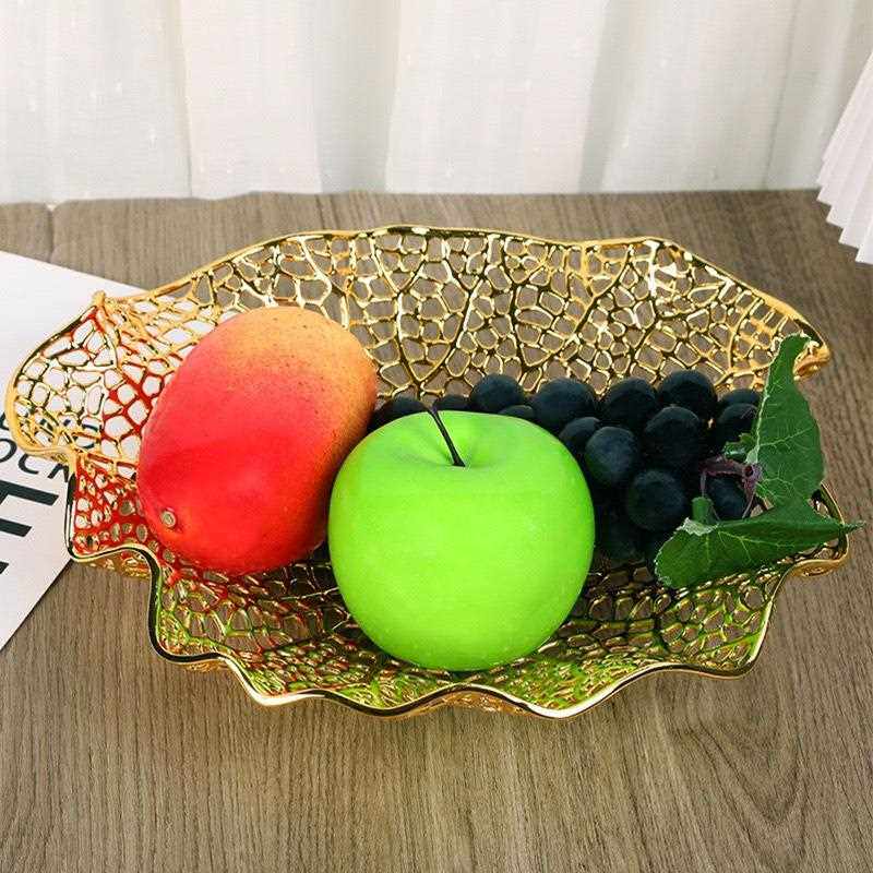 新款直销现代轻奢风格水果盘创意客厅茶几餐桌金色镂空果盘家用简