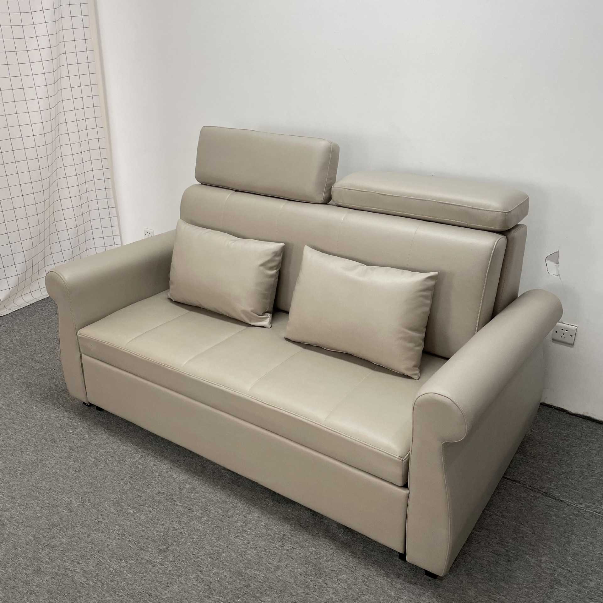 新款直销欧式加厚圆扶手浅啡色科技布头枕可调节沉降拖床多功能沙