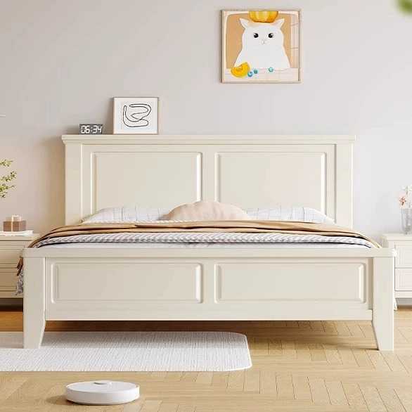 新款直销美式白色全实木床现代简约1.8m单双人床1.5m经济小户型高